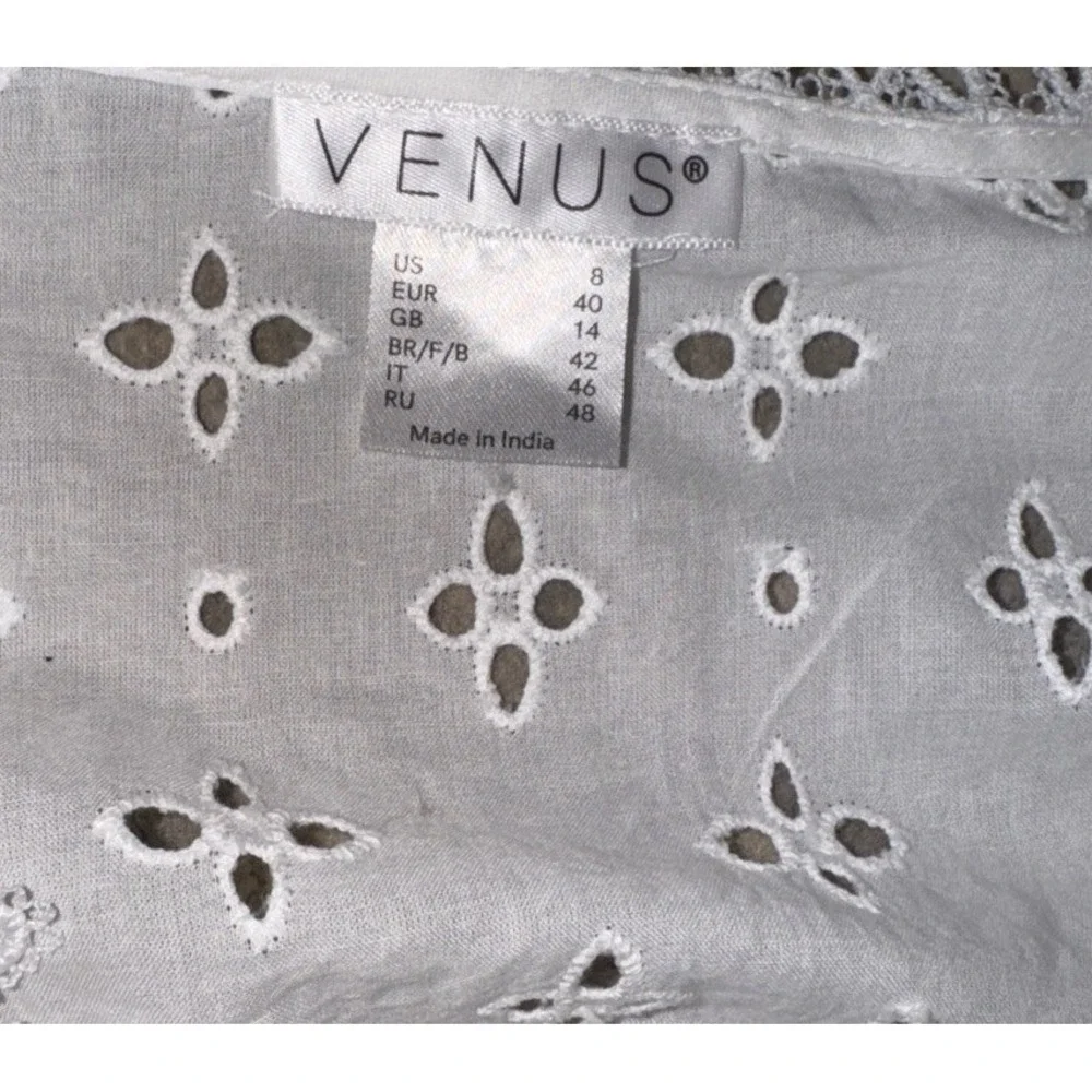 Venus Shite Eyelet 3/4"‎ Sleeves Tie Wrap Top Shirt Sz 8  Womens NWOT - Picture 4 of 4